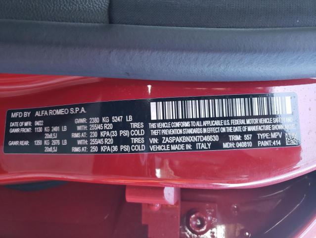 ZASPAKBNXN7D46630 - 2022 ALFA ROMEO STELVIO TI RED photo 13