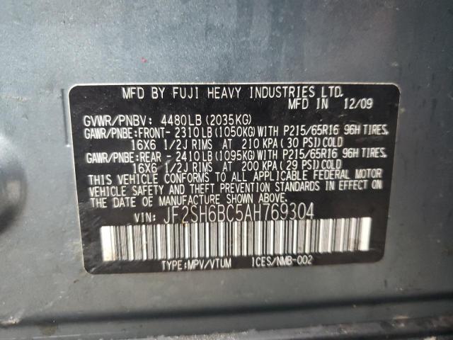 JF2SH6BC5AH769304 - 2010 SUBARU FORESTER XS Көк фото 12