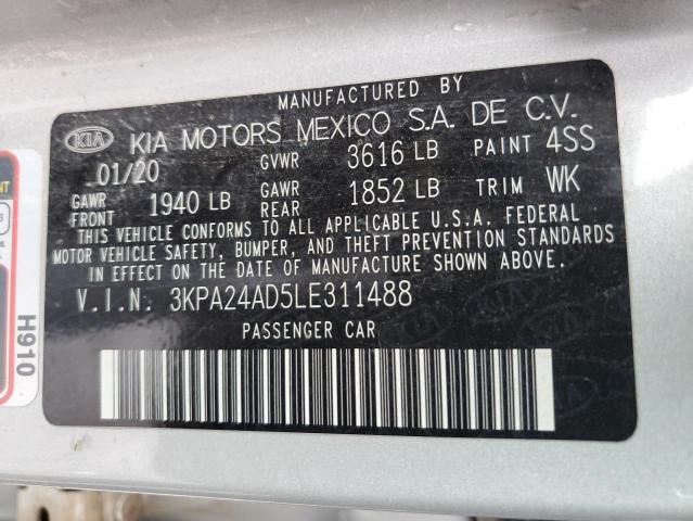 3KPA24AD5LE311488 - 2020 KIA RIO LX SILVER photo 12