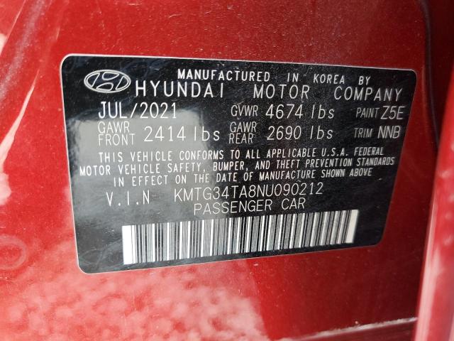 KMTG34TA8NU090212 - 2022 GENESIS G70 BASE RED photo 12