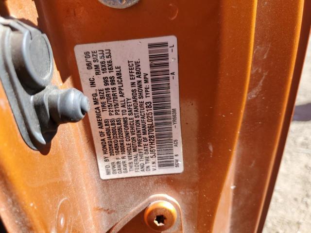 5J6YH28706L025183 - 2006 HONDA ELEMENT EX ORANGE photo 12