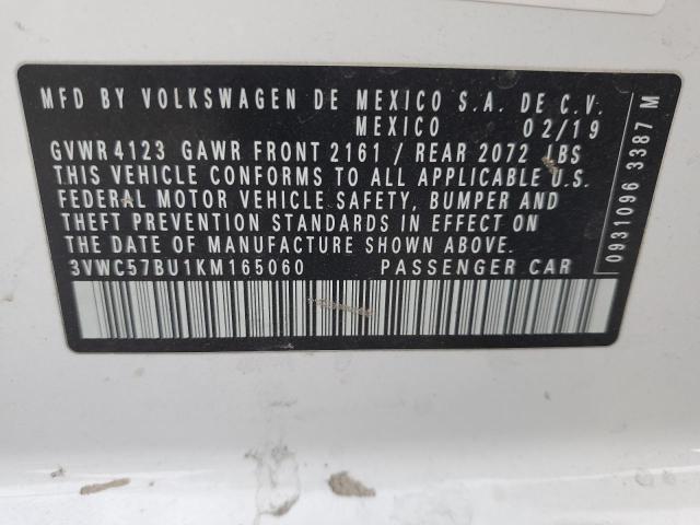 3VWC57BU1KM165060 - 2019 VOLKSWAGEN JETTA S WHITE photo 13