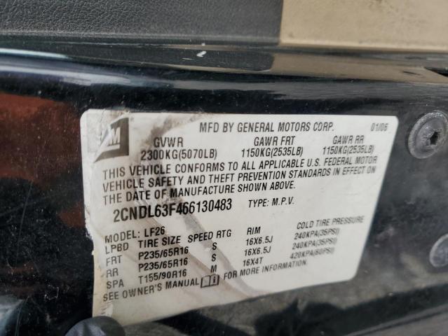 2CNDL63F466130483 - 2006 CHEVROLET EQUINOX LT BLACK photo 13