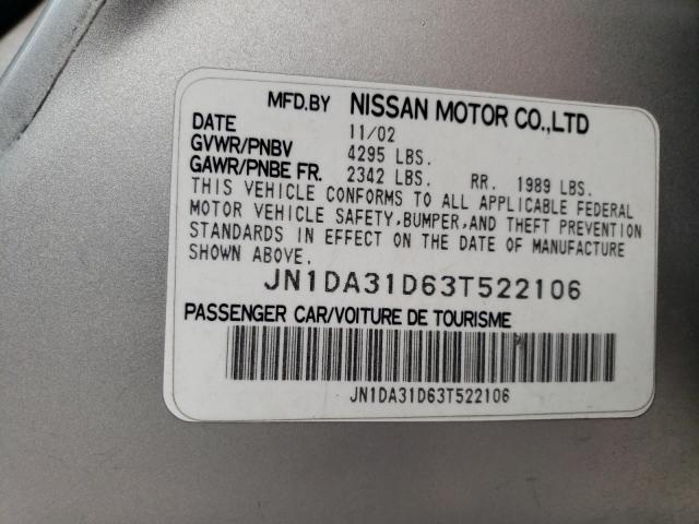 JN1DA31D63T522106 - 2003 NISSAN MAXIMA GLE SILVER photo 12