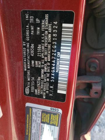 5XXGN4A72EG318324 - 2014 KIA OPTIMA EX RED photo 12