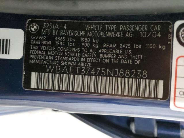 WBAET37475NJ88238 - 2005 BMW 325 I BLUE photo 12