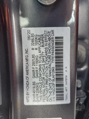 1HGCV3F19LA012843 - 2020 HONDA ACCORD HYBRID GRAY photo 12