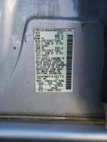 5N1AR18W87C639773 - 2007 NISSAN PATHFINDER LE SILVER photo 12