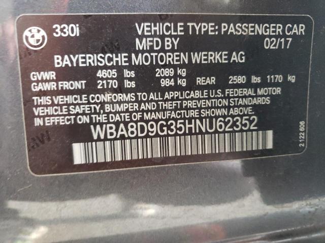 WBA8D9G35HNU62352 - 2017 BMW 330 XI GRAY photo 12