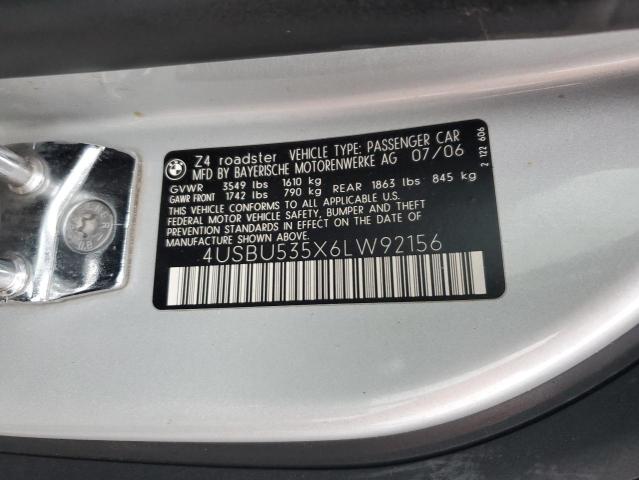 4USBU535X6LW92156 - 2006 BMW Z4 3.0SI SILVER photo 12