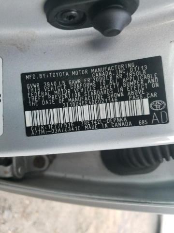 2T1BU4EE4DC021146 - 2013 TOYOTA COROLLA BASE SILVER photo 12