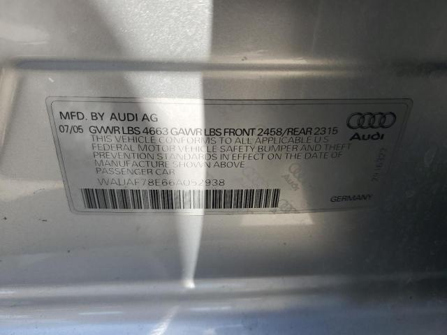 WAUAF78E66A052938 - 2006 AUDI A4 2 TURBO SILVER photo 12