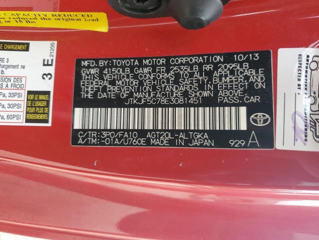 JTKJF5C78E3081451 - 2014 TOYOTA SCION TC Qırmızı foto 12