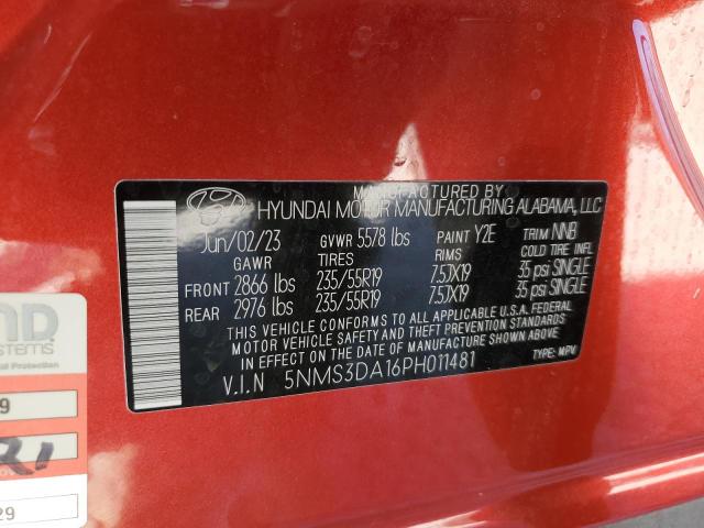 5NMS3DA16PH011481 - 2023 HYUNDAI SANTA FE SEL PREMIUM RED photo 14