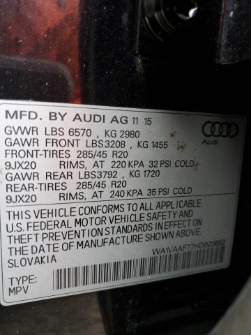 WA1VAAF77HD003652 - 2017 AUDI Q7 PRESTIGE BLACK photo 12