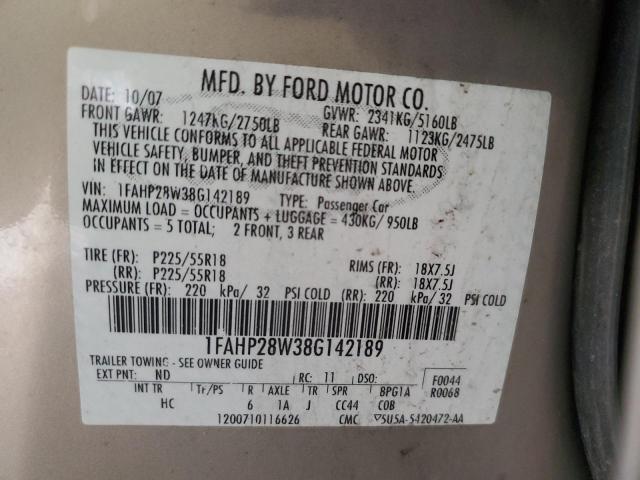 1FAHP28W38G142189 - 2008 FORD TAURUS LIMITED GOLD photo 13