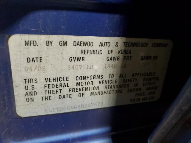 KL1TD56668B267578 - 2008 CHEVROLET AVEO BASE Mavi foto 12