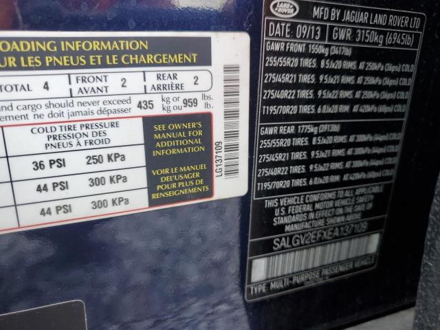 SALGV2EFXEA137109 - 2014 LAND ROVER RANGE ROVE AUTOBIOGRAPHY BLUE photo 13