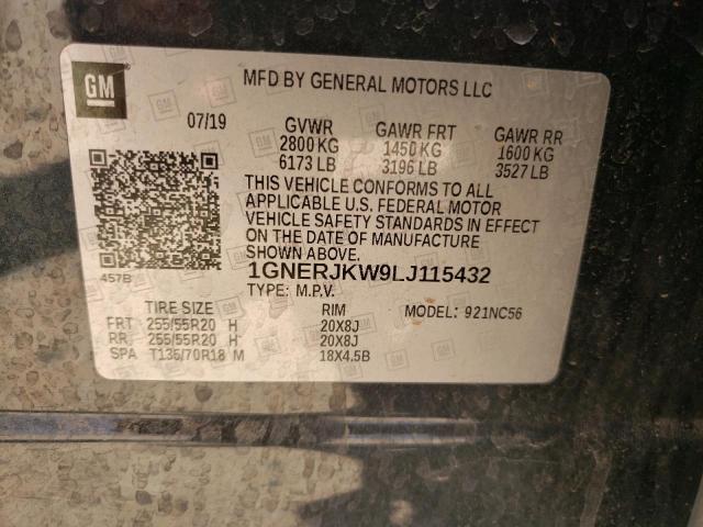 1GNERJKW9LJ115432 - 2020 CHEVROLET TRAVERSE RS BLACK photo 10