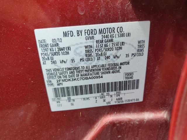 2FMDK3KC7DBA00954 - 2013 FORD EDGE LIMITED MAROON photo 13