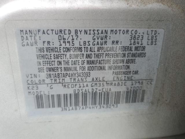 3N1AB7AP4HY343093 - 2017 NISSAN SENTRA S SILVER photo 12