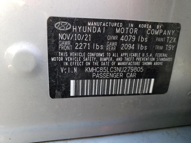 KMHC85LC3NU279805 - 2022 HYUNDAI IONIQ SEL SILVER photo 12