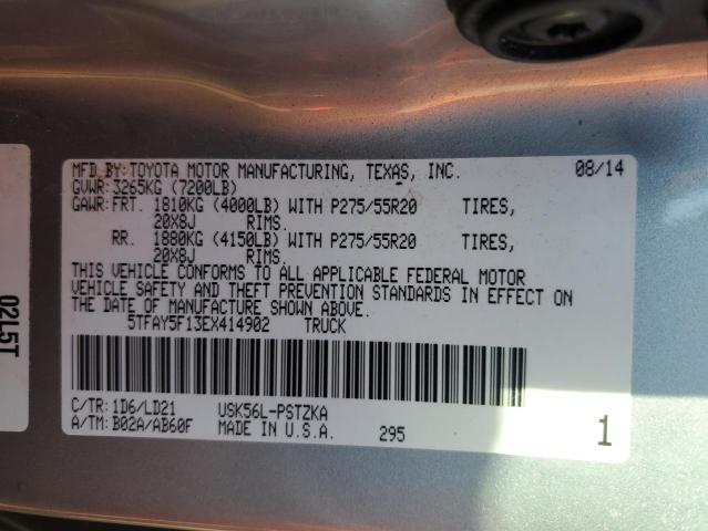 5TFAY5F13EX414902 - 2014 TOYOTA TUNDRA CREWMAX PLATINUM Silber Foto 12