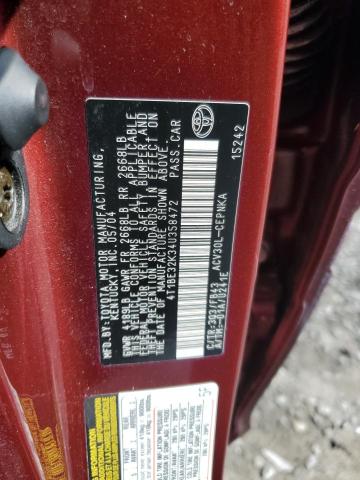 4T1BE32K34U358472 - 2004 TOYOTA CAMRY LE BURGUNDY photo 12