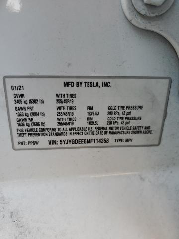 5YJYGDEE6MF114358 - 2021 TESLA MODEL Y WHITE photo 13