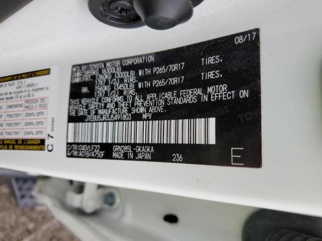 JTEBU5JR3J5491803 - 2018 TOYOTA 4RUNNER SR5/SR5 PREMIUM თეთრი ფოტო 14