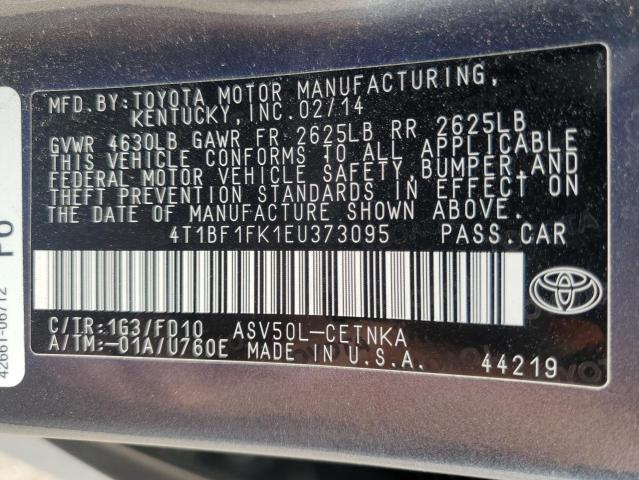 4T1BF1FK1EU373095 - 2014 TOYOTA CAMRY L GRAY photo 12