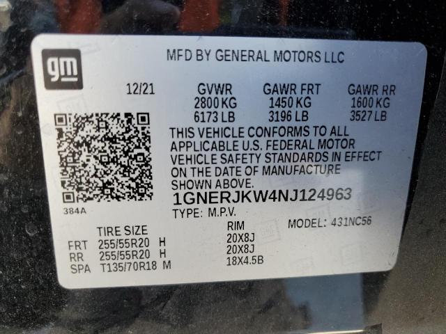 1GNERJKW4NJ124963 - 2022 CHEVROLET TRAVERSE RS BLACK photo 13