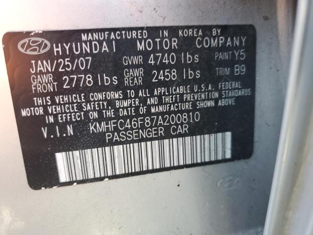 KMHFC46F87A200810 - 2007 HYUNDAI AZERA SE SILVER photo 12