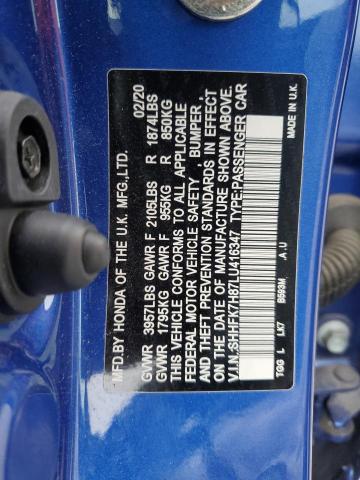 SHHFK7H87LU416347 - 2020 HONDA CIVIC EXL 蓝色 照片 13