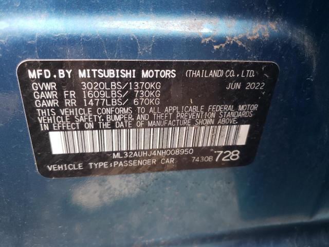 ML32AUHJ4NH008950 - 2022 MITSUBISHI MIRAGE ES BLUE photo 12