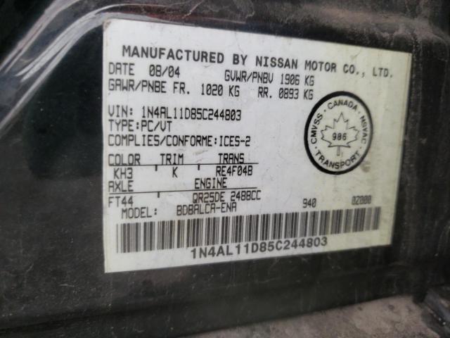 1N4AL11D85C244803 - 2005 NISSAN ALTIMA S BLACK photo 12