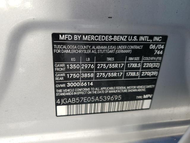 4JGAB57E05A539695 - 2005 MERCEDES-BENZ ML 350 SILVER photo 13