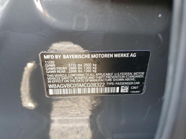 WBAGV8C05MCG08322 - 2021 BMW M850XI GRAY photo 12