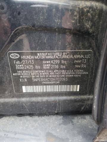 5NPEB4AC1DH702093 - 2013 HYUNDAI SONATA GLS BLACK photo 12