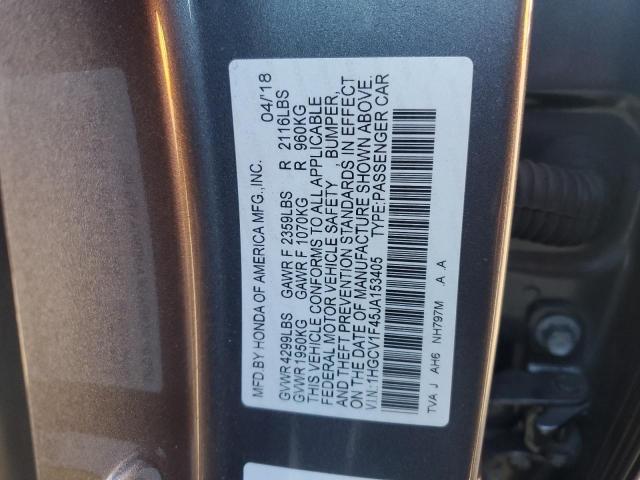 1HGCV1F45JA153405 - 2018 HONDA ACCORD EX GRAY photo 12