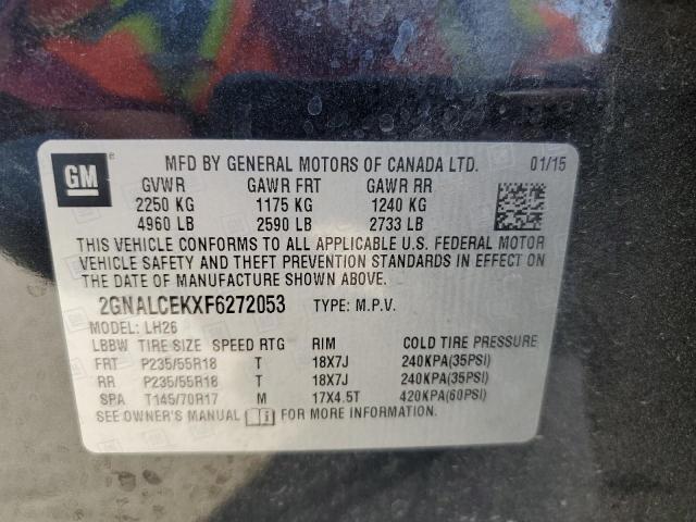 2GNALCEKXF6272053 - 2015 CHEVROLET EQUINOX LT BLACK photo 13