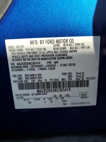 MAJ3S2GEXKC305419 - 2019 FORD ECOSPORT SE BLUE photo 12