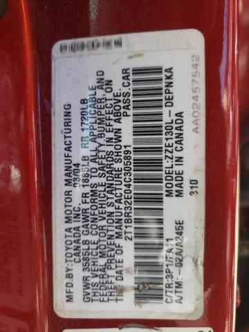 2T1BR32E04C305891 - 2004 TOYOTA COROLLA CE RED photo 10