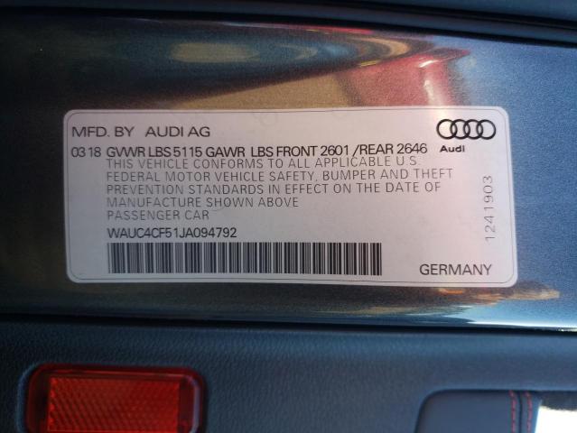 WAUC4CF51JA094792 - 2018 AUDI S5 PRESTIGE GRAY photo 13