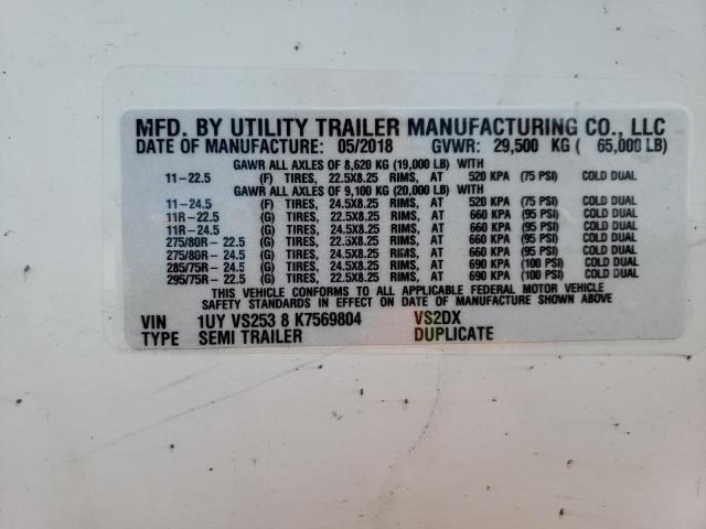 1UYVS2538K7569804 - 2019 UTILITY TRAILER WHITE photo 10