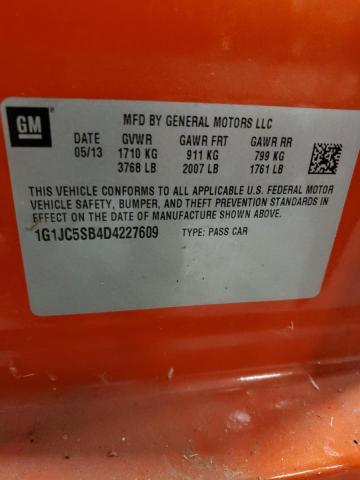 1G1JC5SB4D4227609 - 2013 CHEVROLET SONIC LT ნარინჯისფერი ფოტო 12