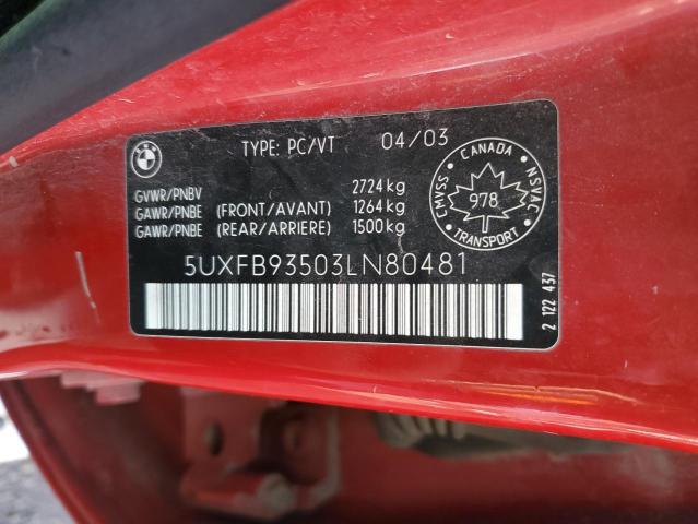 5UXFB93503LN80481 - 2003 BMW X5 4.6IS RED photo 14