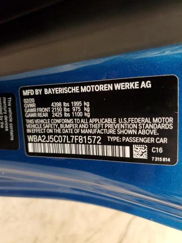 WBA2J5C07L7F81572 - 2020 BMW M240I BLUE photo 12