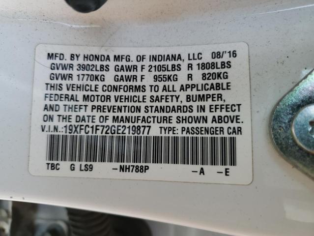 19XFC1F72GE219877 - 2016 HONDA CIVIC EXL 白色 照片 12