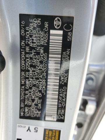 JTDKBRFU4H3027665 - 2017 TOYOTA PRIUS SILVER photo 12